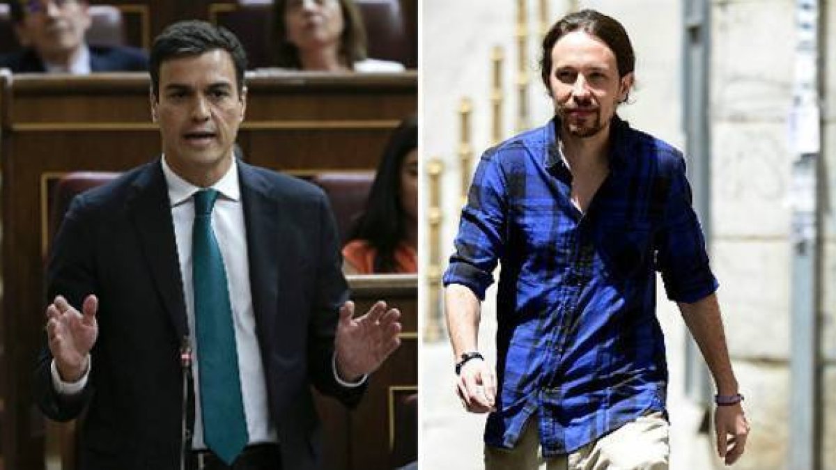Pedro Sánchez y Pablo Iglesias.-Foto: EFE / EMILIO NARANJO / AFP / GERARD JULIEN