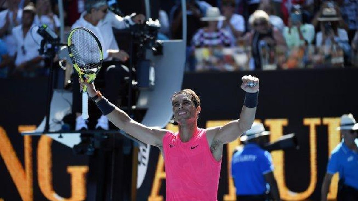 Nadal, tras imponerse en su estreno en el Abierto de Australia.-AFP / JOHN DONEGAN
