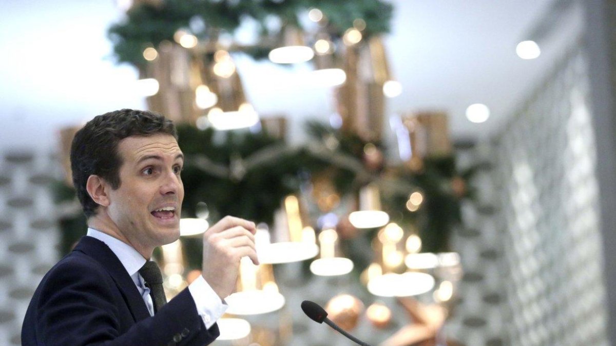 El presidente del PP, Pablo Casado, durante su intervención en Club Siglo XXI.-DAVID CASTRO