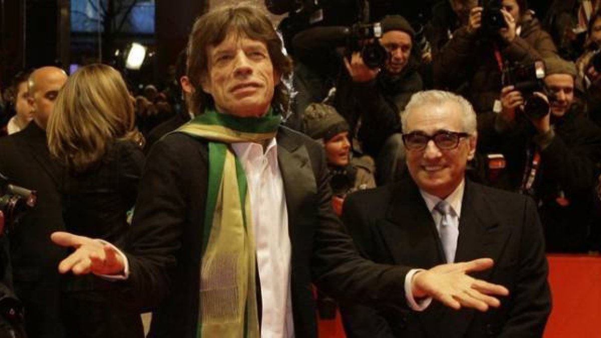 Mick Jagger y Martin Scorsese, en el Festival de Cine de Berlín, durante la presentación de la película documental 'Shine a Light'.-Foto: AP / MARKUS SCHREIBER