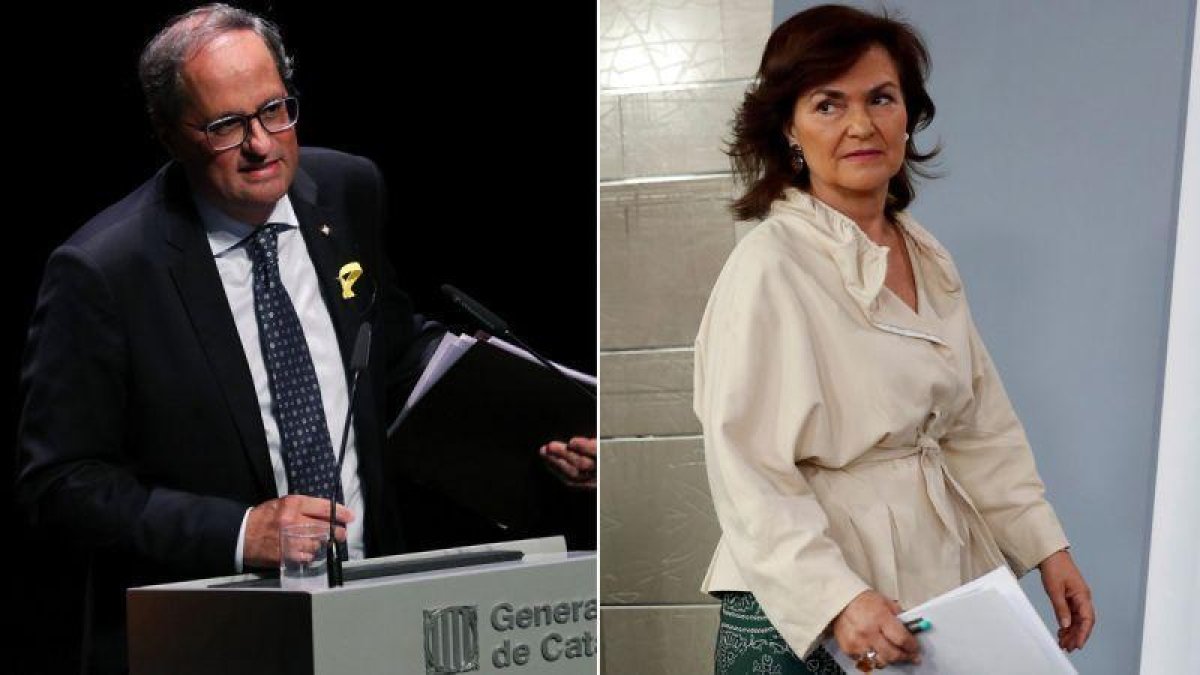 Quim Torra y Carmen Calvo.-ALBERT GEA / CHEMA MOYA (EFE)