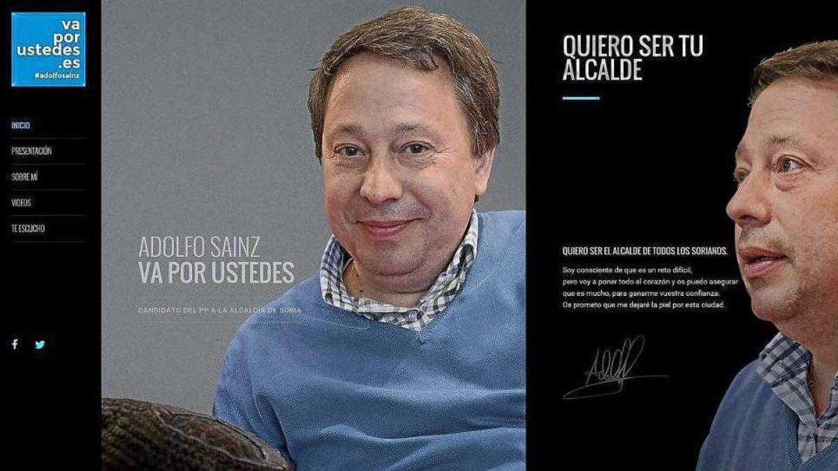 ‘Home’ de la web ‘vaporustedes.es’ en la que Sainz se promociona como candidato. Abajo, a la izquierda, las siglas del PP.-