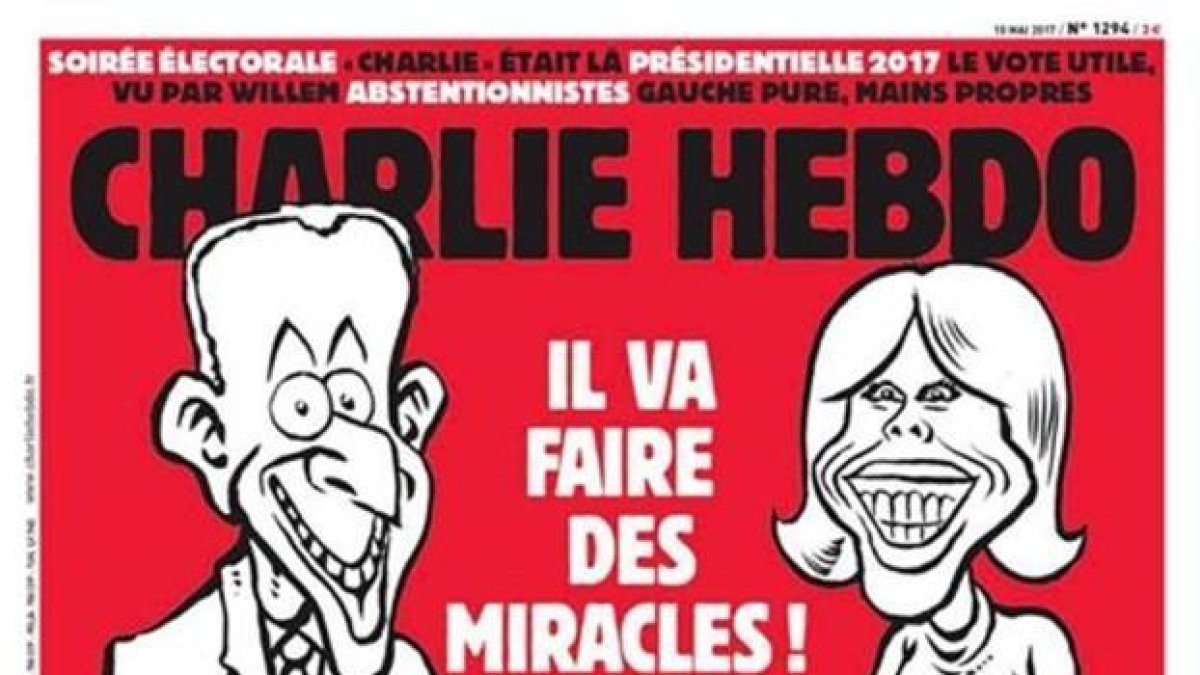 La caricatura de Charlie Hebdo que muestra un dibujo de Brigitte embarazada.-CHARLIE HEBDO