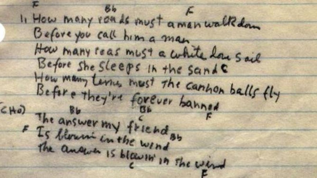 Manuscrito de 'Blowing in the wind'.-