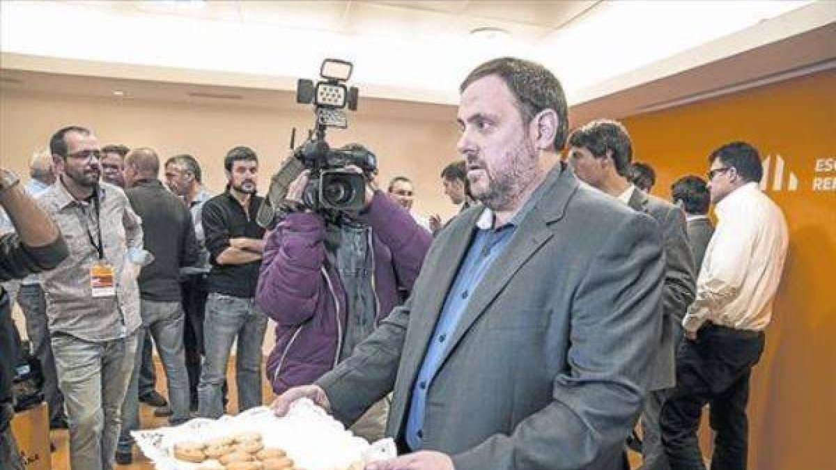 Junqueras, en la celebración de ERC de los resultados del 9-N.-Foto: JOAN PUIG