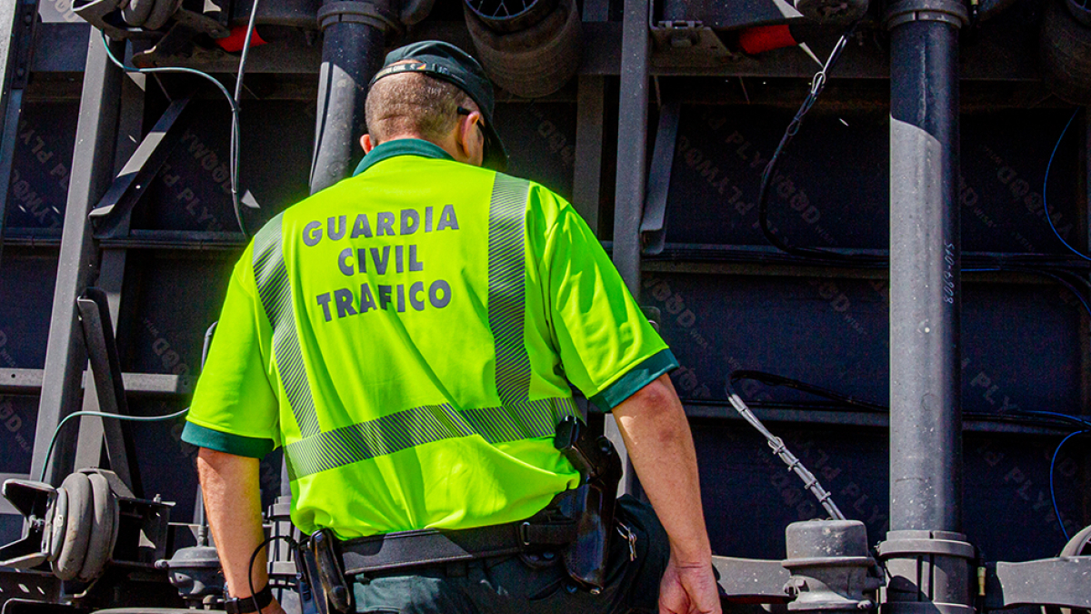 Guardia civil de tráfico analizando un accidente . MARIO TEJEDOR
