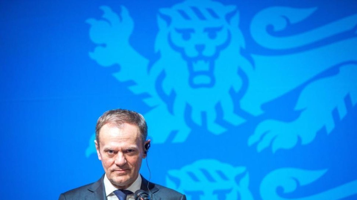 Donald Tusk durante su rueda de prensa en Tallin, la capital de Estonia.-MARKO MUMM / AFP