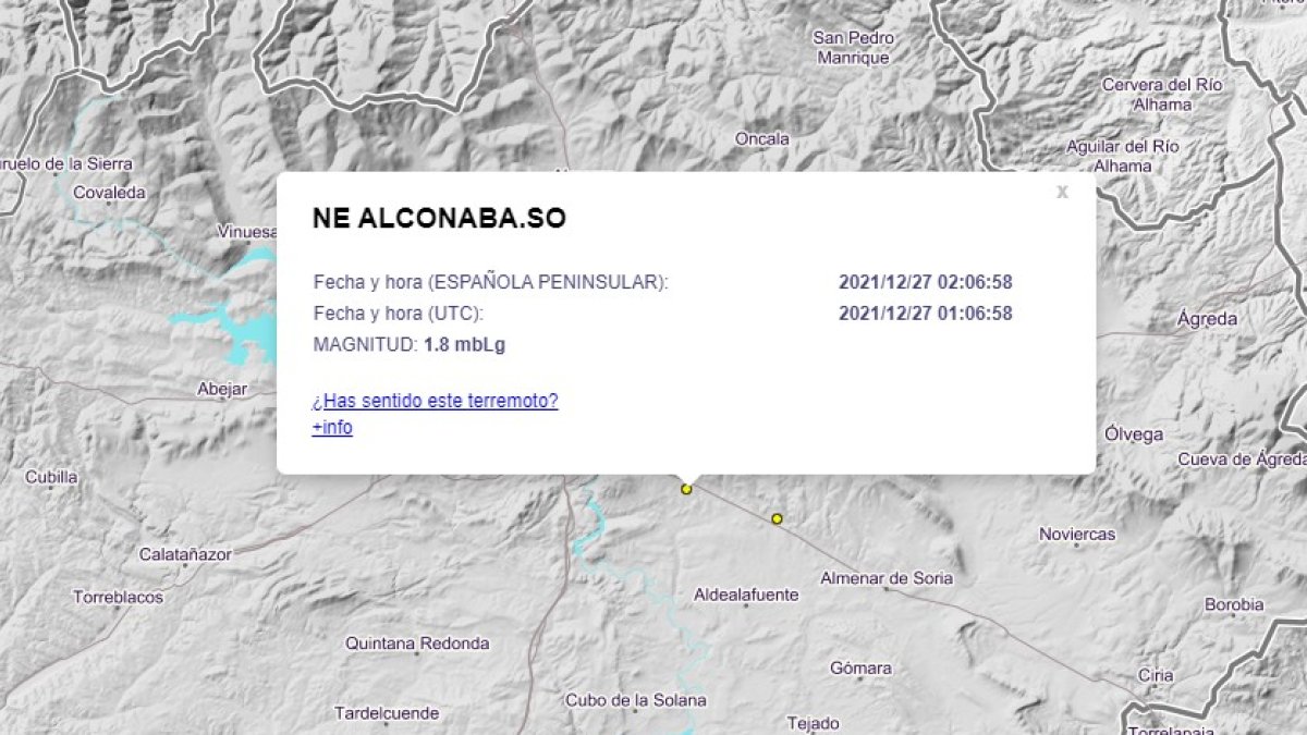Información del ultimo terremoto acaecido en este año y que suma al menos 21 seísmos en la provincia de Soria. HDS