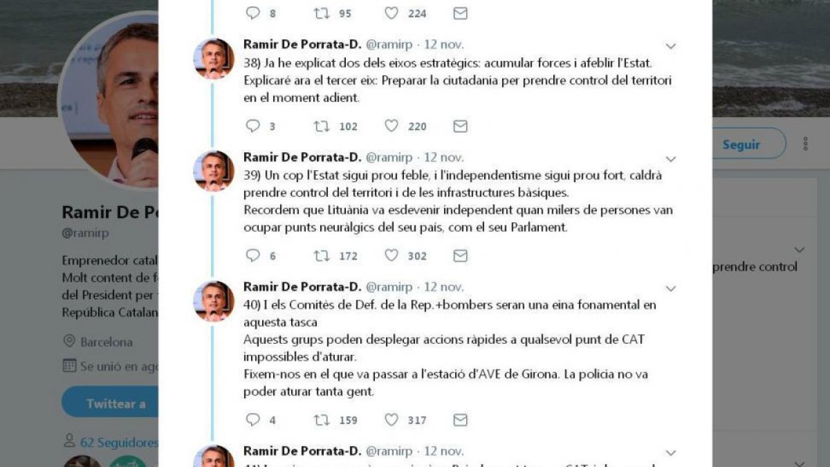 El número 62 por Barcelona de la lista de Junts per Catalunya llama a la ciudadanía a tomar el control del territorio en el momento adecuado.-@RAMIRP (TWITTER)