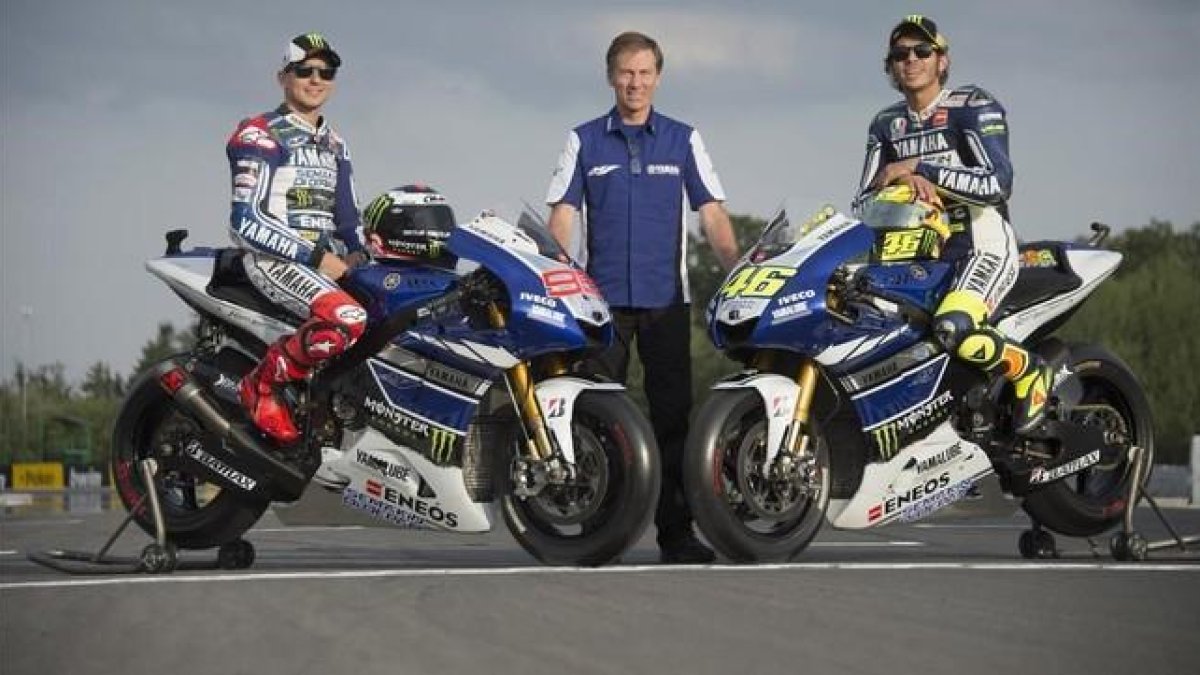 Lorenzo, Jarvis y Rossi, en una imagen reciente.-MIRCO LAZZARI