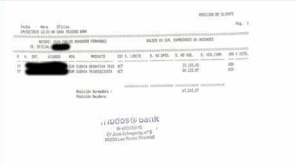 Extracto bancario facilitado por Juan Carlos Monedero a los medios de comunicación.-