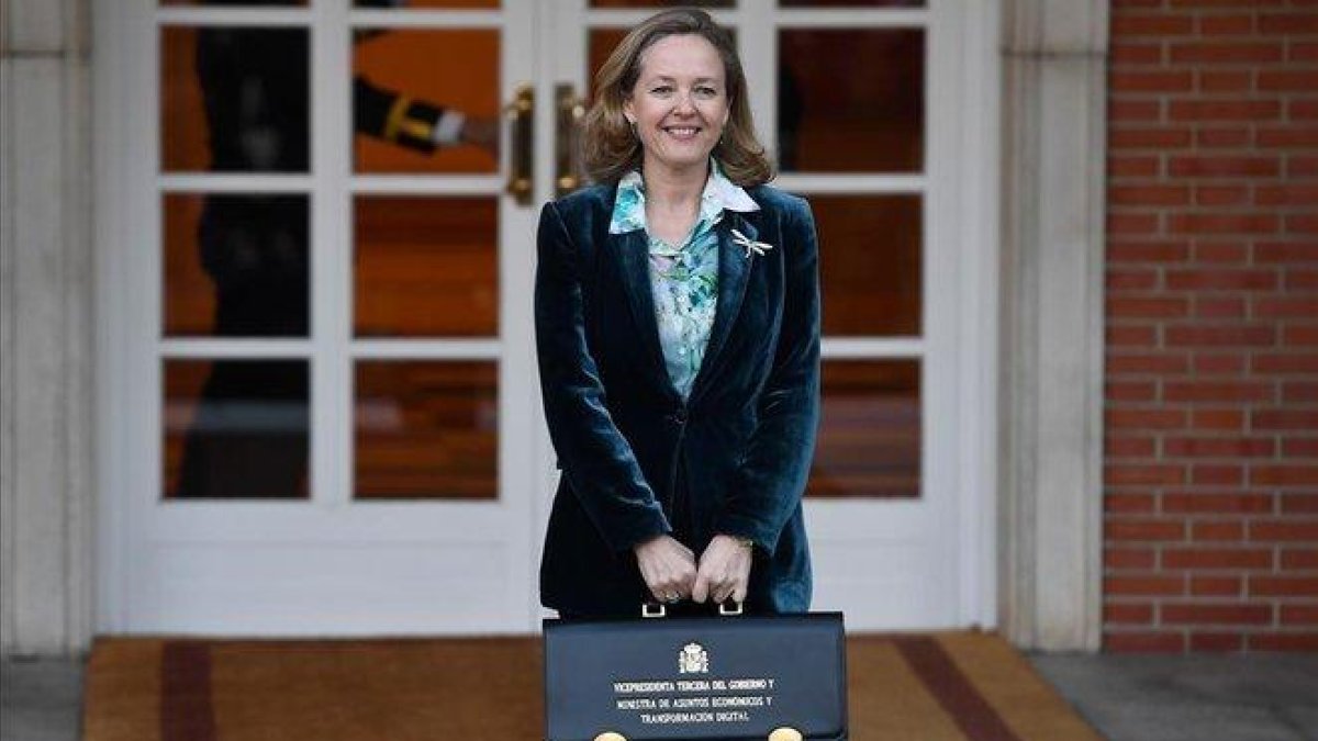 Nadia Calviño, a su llegada a la Moncloa.-PIERRE-PHILIPPE MARCOU / AFP
