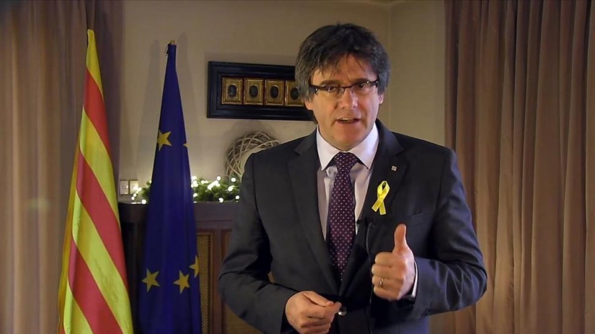 Carles Puigdemont, durante su mensaje de fin de año desde Bruselas.-