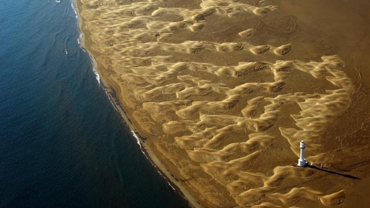 Bucólica escena de un dron volando al atardecer.-