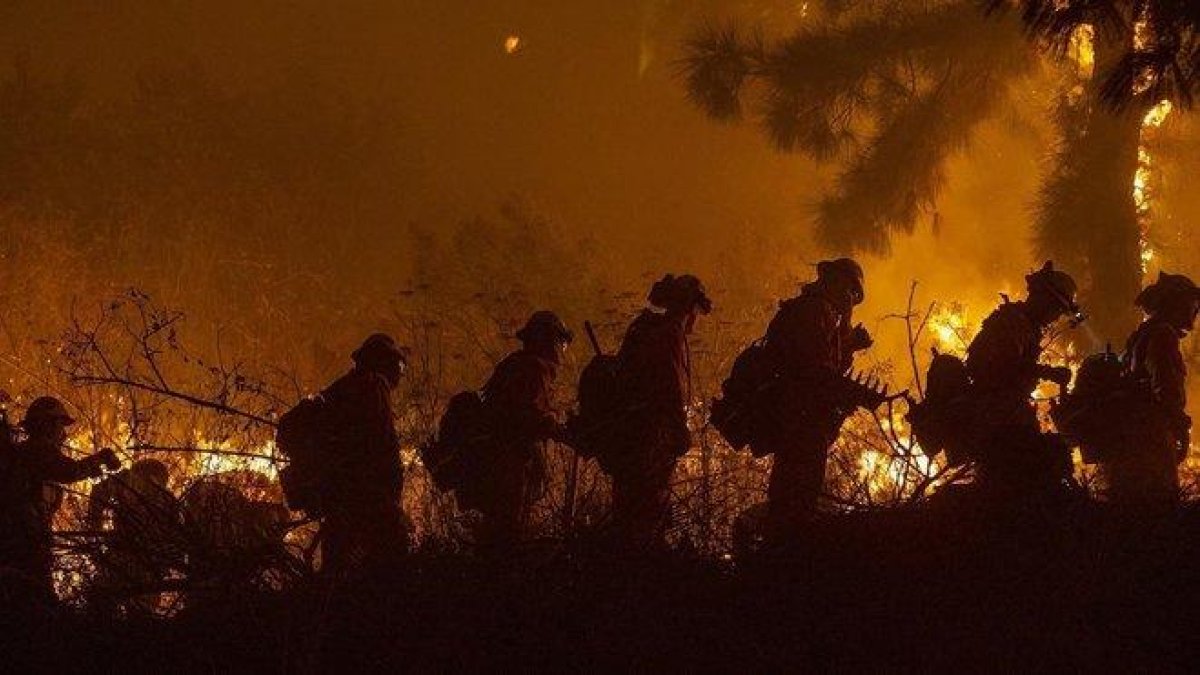 Bomberos en el incendio de Los Ángeles, cerca de Sepulveda Boulavard.-LOS ÁNGELES TIMES