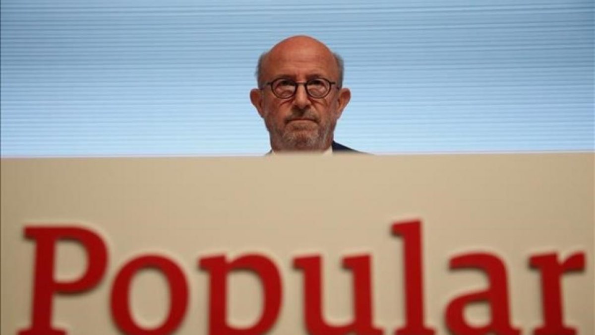 Emilio Saracho, presidente del Popular, en la junta de accionistas.-JUAN MEDINA