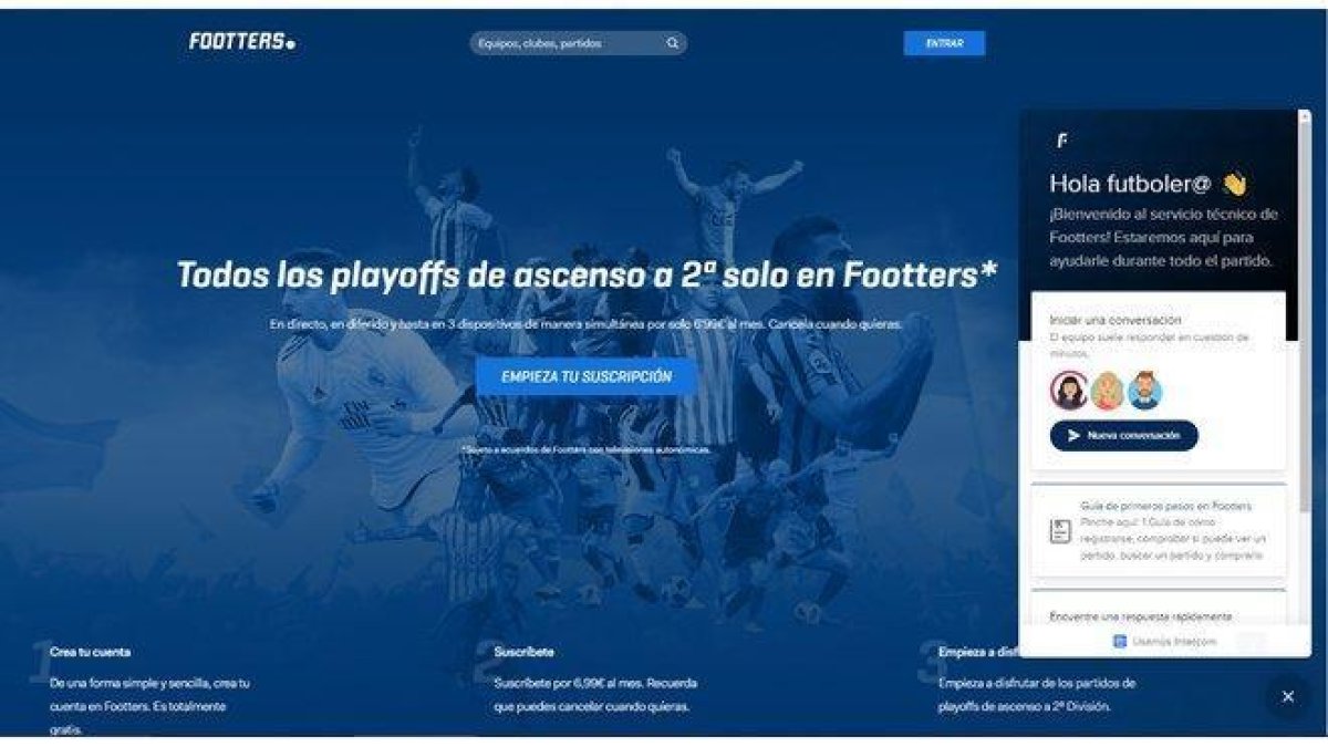 Captura de pantalla de la web de la plataforma por internet Footters.-EL PERIÓDICO