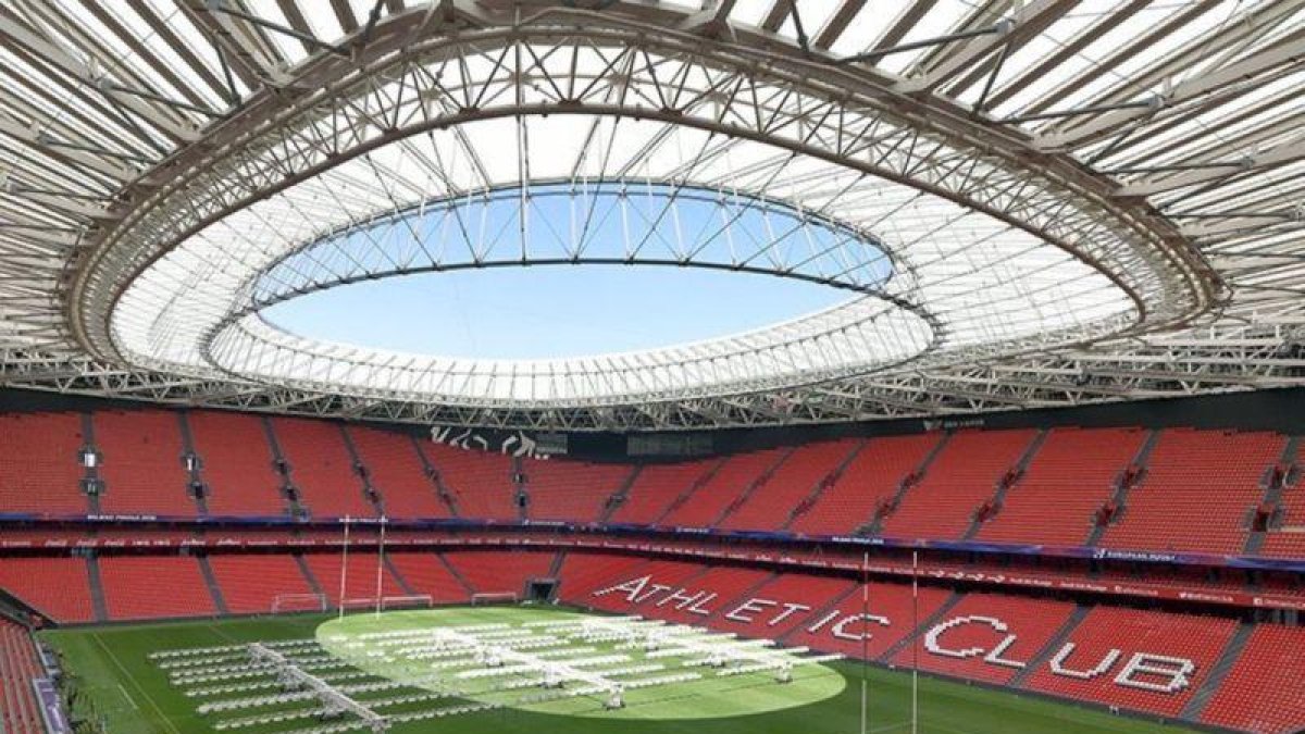 San Mamés preparado para albergar la final de la Champions Cup de Rugby.-ATHLETIC CLUB