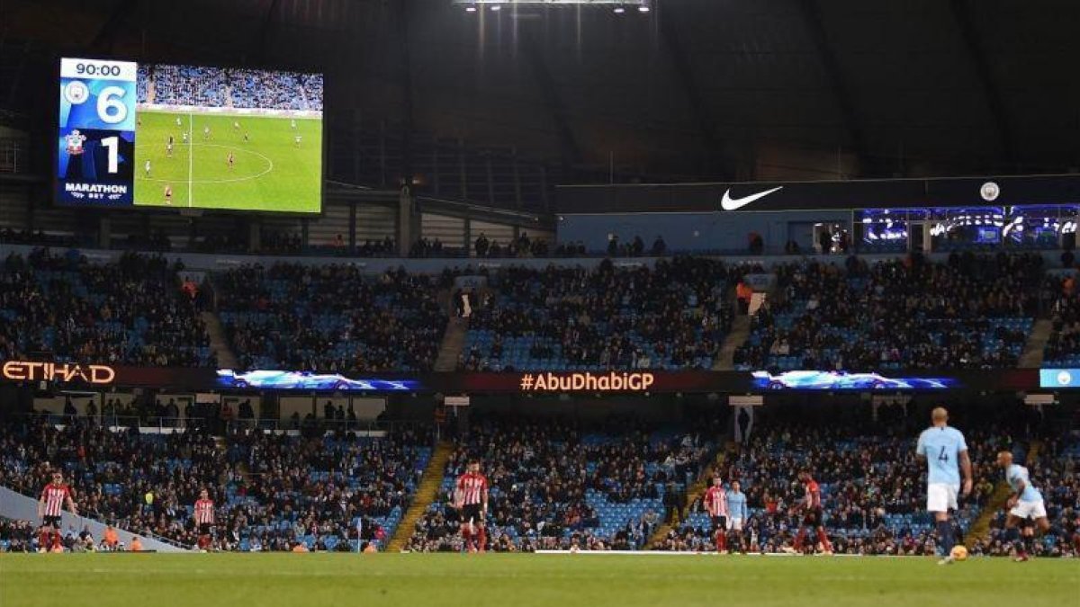 El marcador del Etihad refleja la goleada del City al Southampton.-AFP / PAUL ELLIS