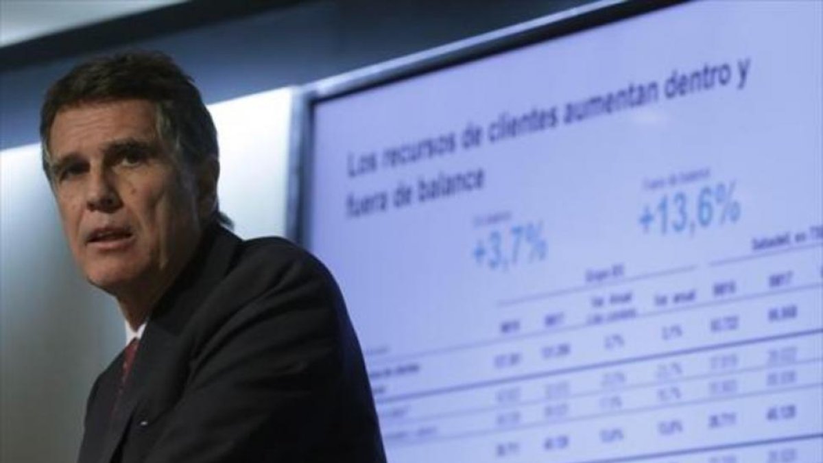 El consejero delegado del Banc Sabadell, Jaime Guardiola,  en la rueda de prensa celebrada en Madrid para presentar los resultados.-/ EFE / ZIPI