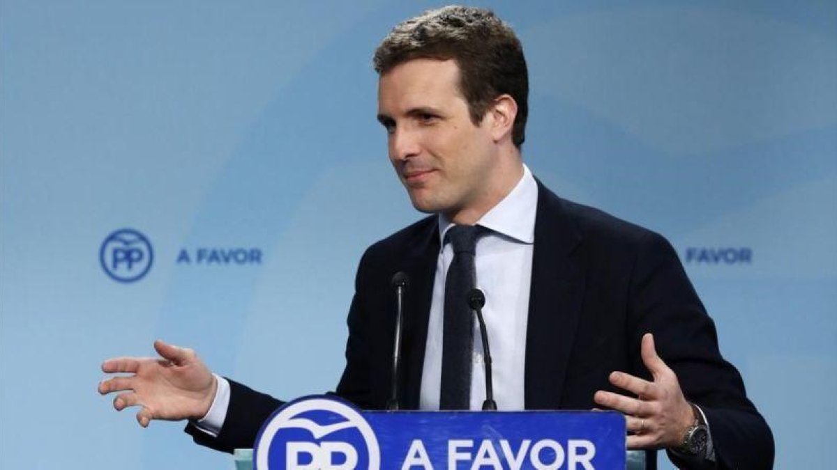 Pablo Casado, en la rueda de prensa posterior a la reunión del comité ejecutivo del PP.-EFE / CHEMA MOYA