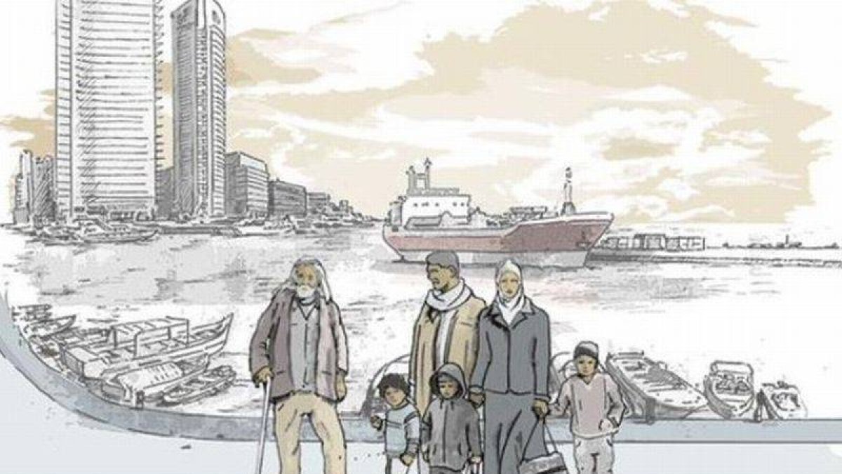 Imagen con que se ilustra la primera etapa del juego 'on line' de la BBC sobre los refugiados sirios.-