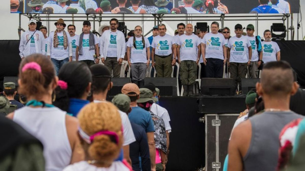 La cúpula de las FARC en la ceremonia de apertura de la conferencia.-LUIS ACOSTA / AFP