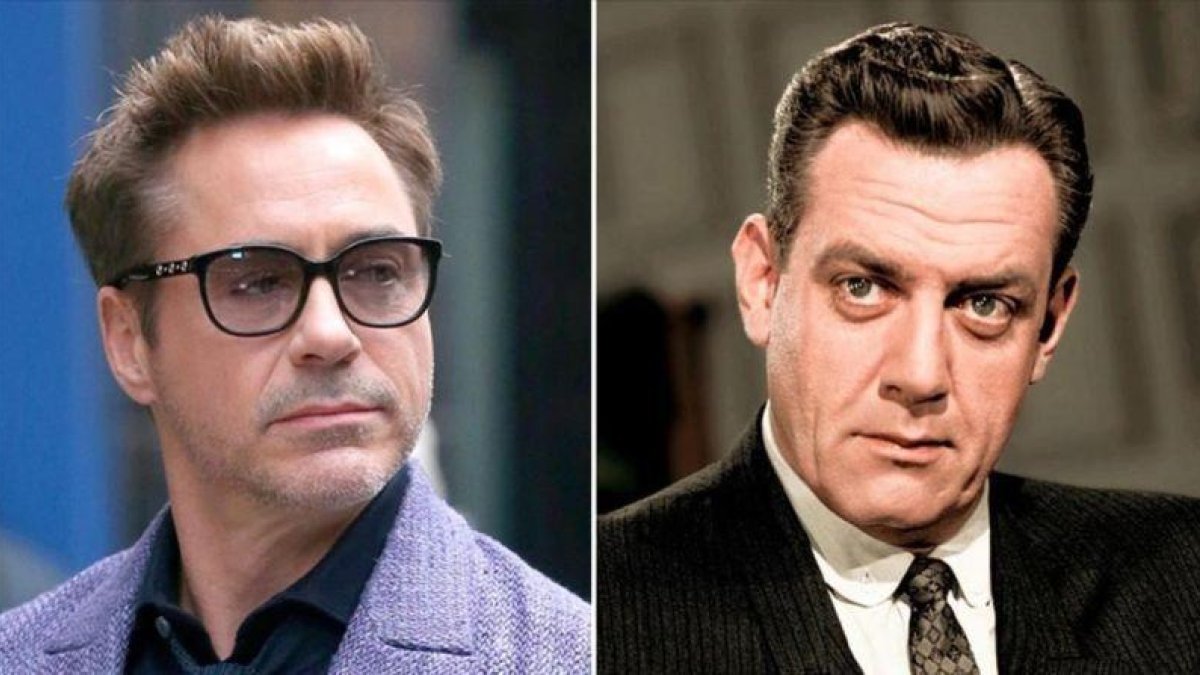 Robert Downey Jr. y Raymond Burr, actor que encarnaba a Perry Mason en una exitosa serie de televisión.-EL PERIÓDICO