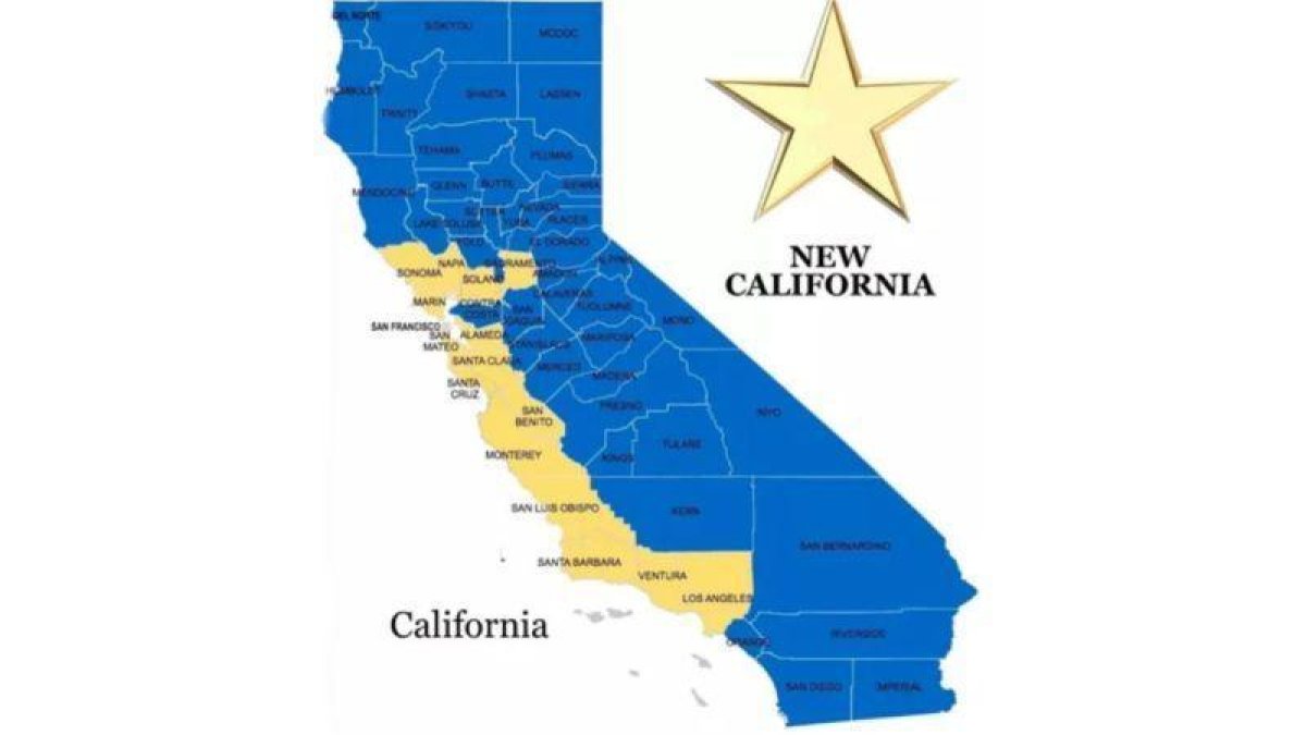 El mapa de la división del estado de California entre Nueva California y Vieja California.-NEWCALIFORNIASTATE.COM