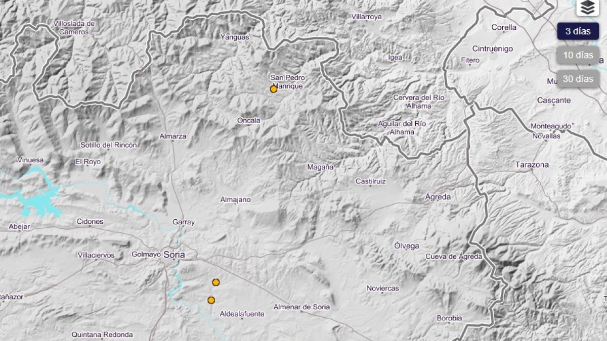 Terremotos en Alconaba y San Pedro Manrique en las últimas horas notificados por el Instituto Geográfico Nacional. HDS