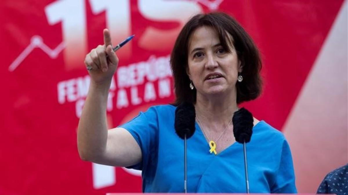 La presidenta de la ANC, Elisenda Paluzie, en la presentación de la próxima Diada-QUIQUE GARCÍA (EFE)