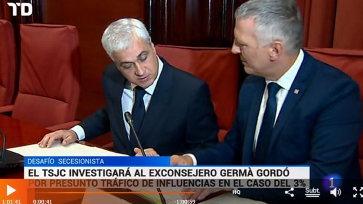 Una captura del 'Telediario' en la que puede leerse el titular de la noticia sobre Germà Gordó con el antetítulo 