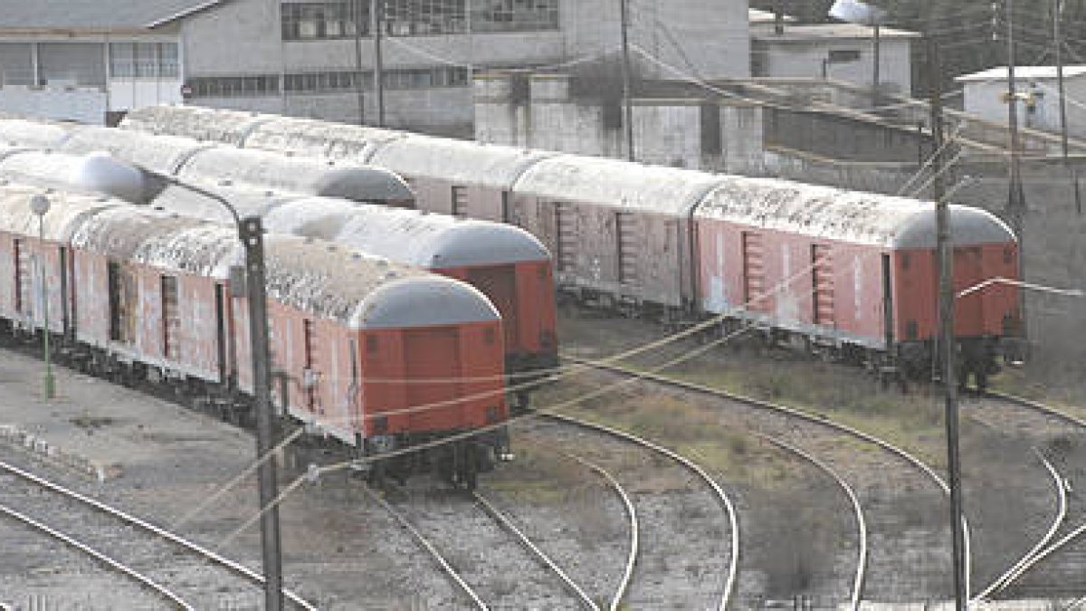 Tres trenes de mercancías parados en una estación soriana. / FERNANDO SANTIAGO-