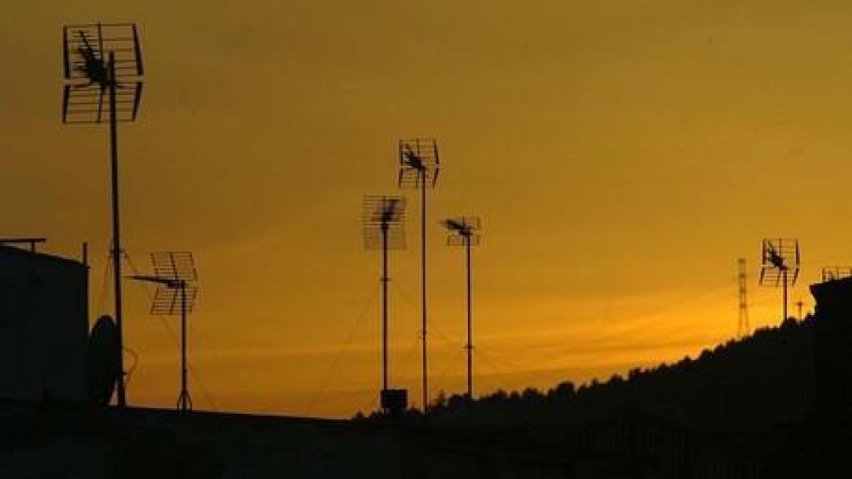 Antenas de televisión en los tejados de unos edificios.-FRANCESC CASALS