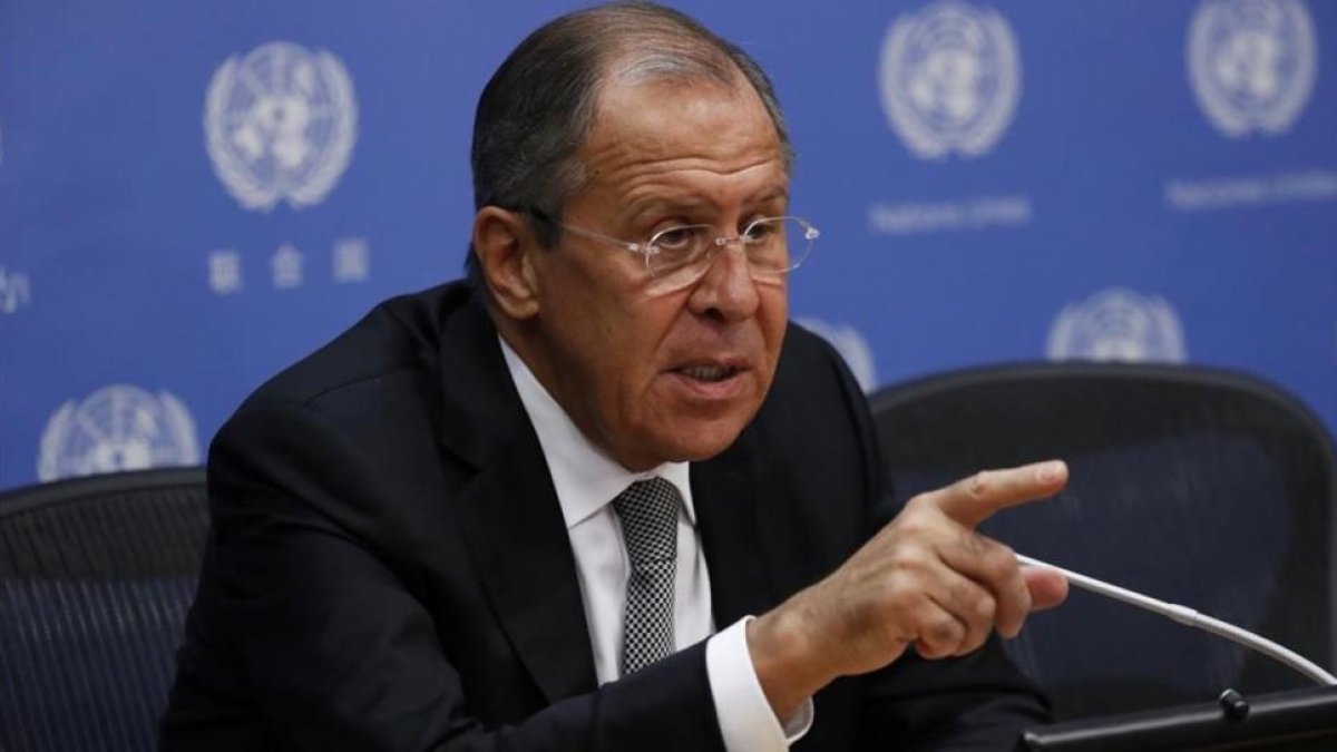 Lavrov, durante su rueda de prensa en la sede de la ONU, en Nueva York, este viernes.-REUTERS / LUCAS JACKSON