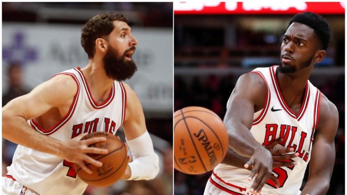 Nikola Mirotic (izquierda) y  Bobby Portis, los dos implicados en la pelea.-GB (EFE)