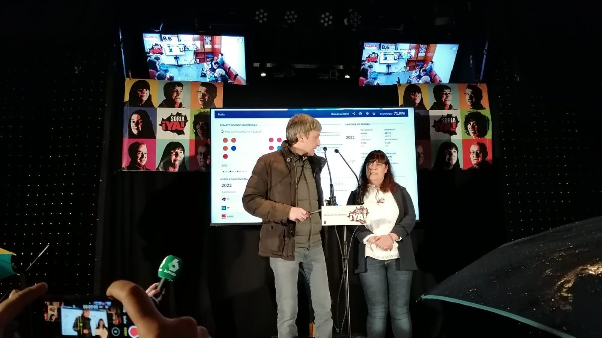 Toño Palomar y Vanessa García comparecen con el tercer escaño provisionalmente asignado a Soria Ya. JOSÉ SOSA