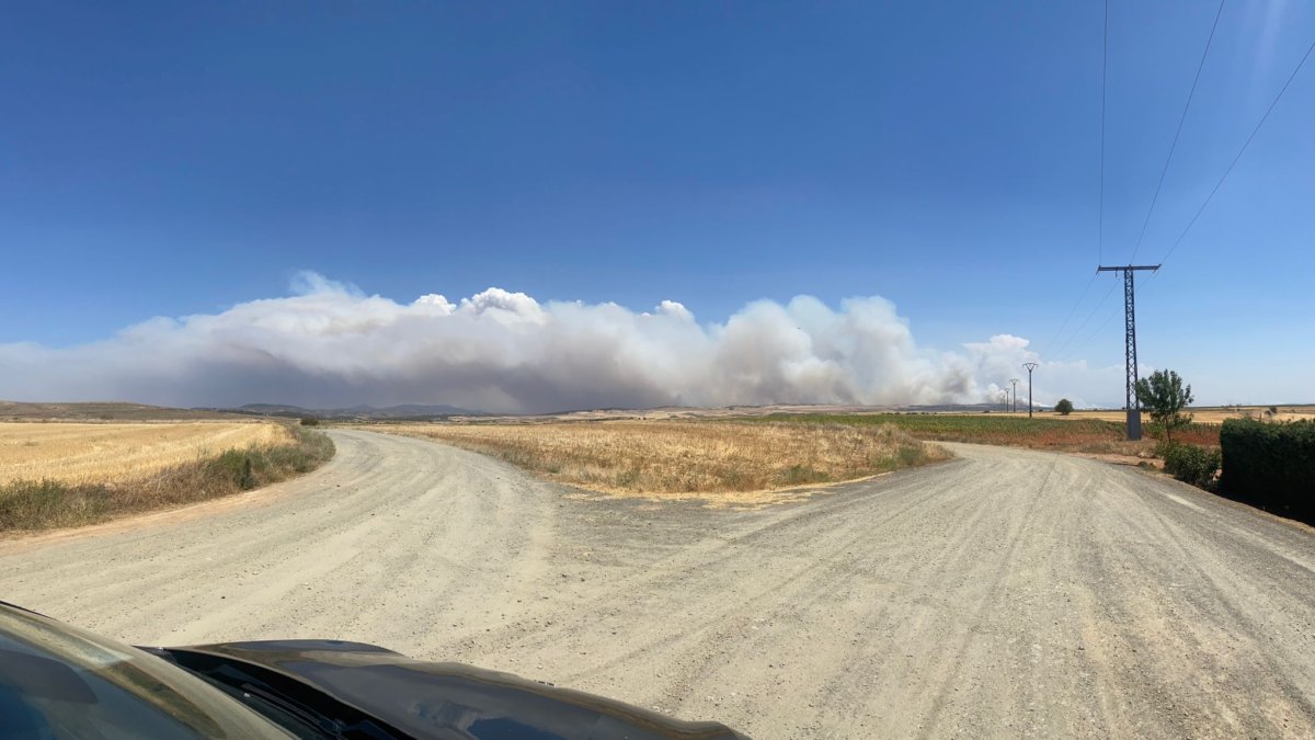 El humo, visible en Soria desde la ermita de San Roque de Deza. SUSANA LOZANO