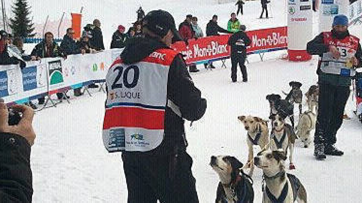 Salva Luque con sus perros poco antes de una etapa. -