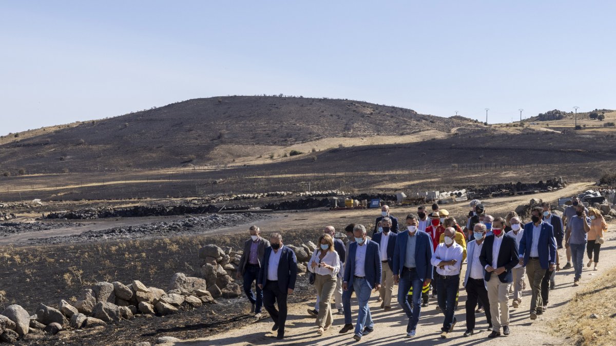 El presidente del Gobierno, Pedro Sánchez, visita las zonas afectadas por el incendio en la provincia de Ávila. RICARDO MUÑOZ-MARTÍN / ICAL