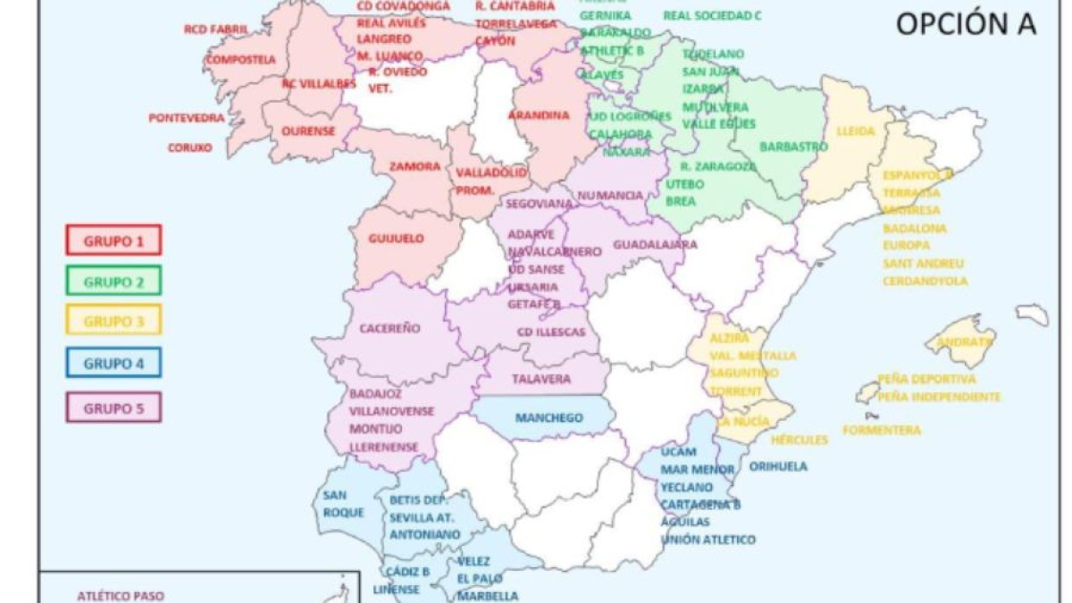 Mapa de la Segunda Federación con el Numancia encuadrado en el Grupo 5