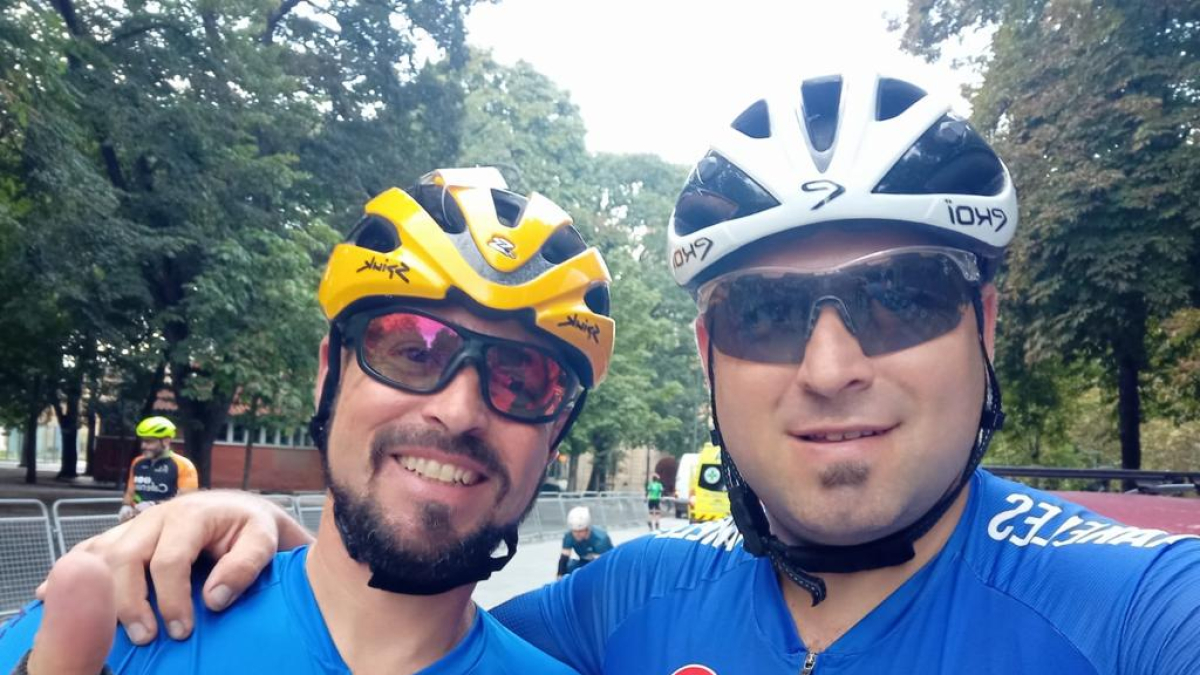 Jorge Parra y Daniel Sánchez a la finalización de la prueba de este domingo en tierras navarras.