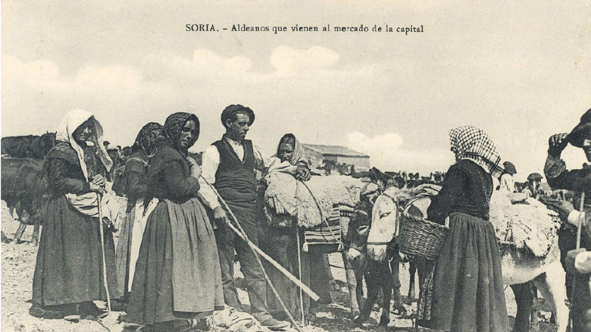 ‘Aldeanos que vienen al mercado de la capital’, postal de Aurelio Rioja (junio de 1908), del Museo Sorolla.