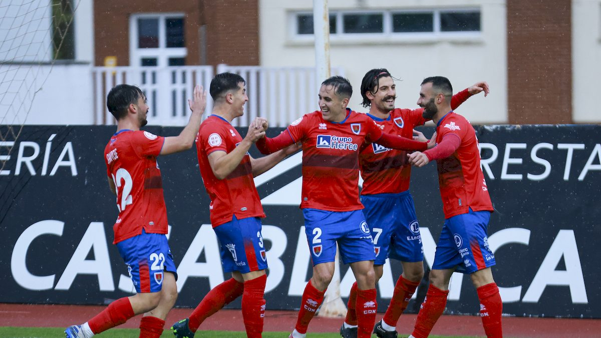 El CD Numancia celebra un gol en el último partido de liga.