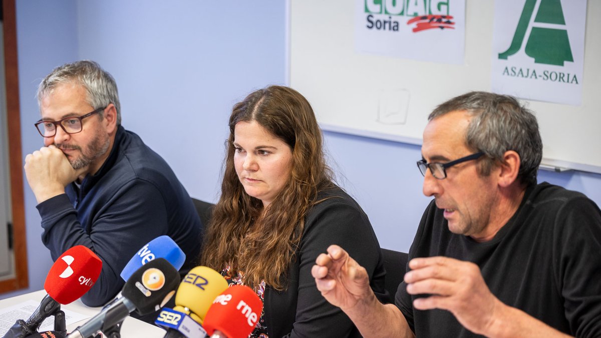 Los representantes de Coag, Asaja y UPA en una rueda de prensa.