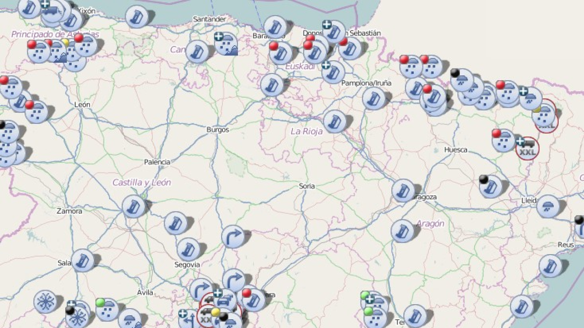 Mapa de la DGT del estado del tráfico a las 20.30 horas del viernes 8 de marzo de 2024, con Soria exenta de problemas.