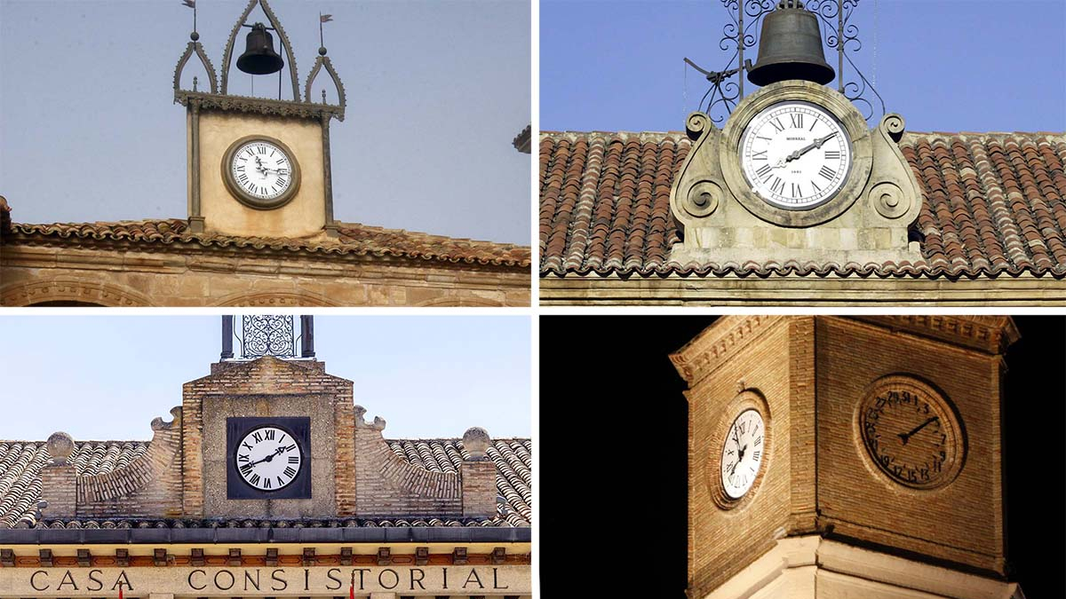 Arriba, los relojes de Morón y Soria; abajo los de El Burgo y Almazán.