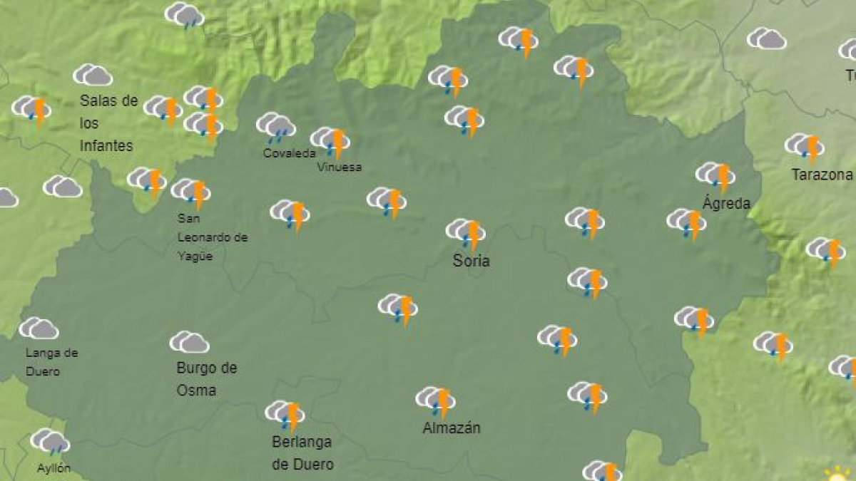 Previsión meteorológica de la Aemet en la franja de las 17 horas de este 8 de junio.