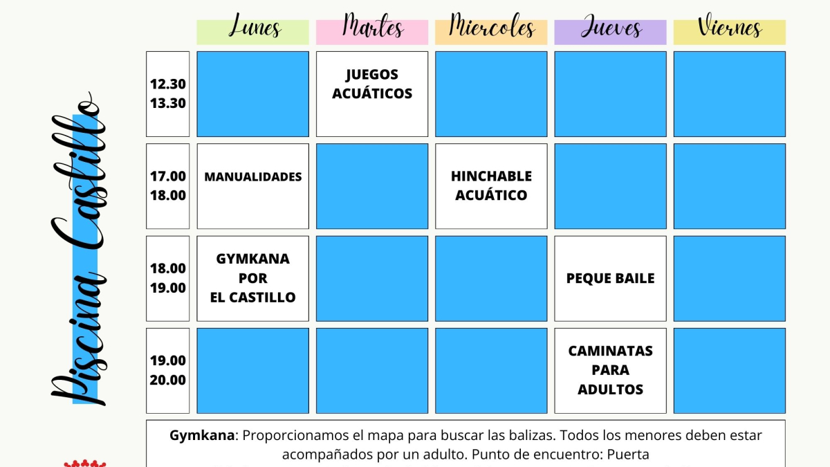 Actividades y horarios de la piscina del Castillo en Soria.