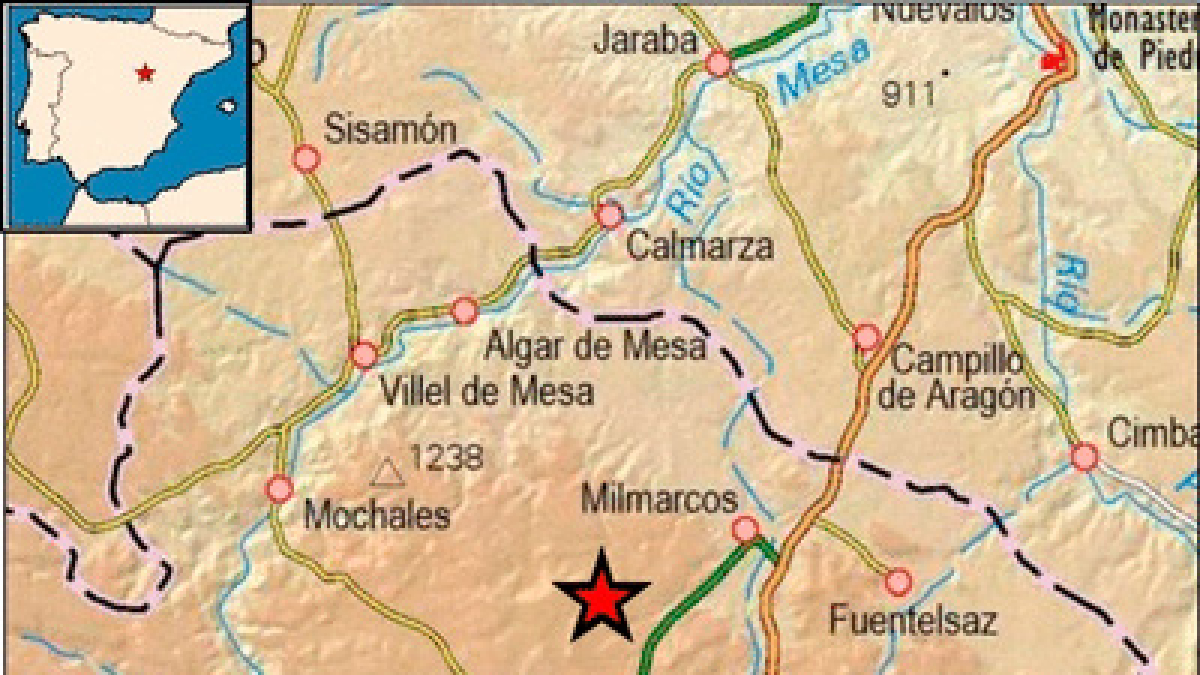 Epicentro del terremoto, con el sureste de la provincia de Soria en el 'pico' superior izquierdo de la imagen.